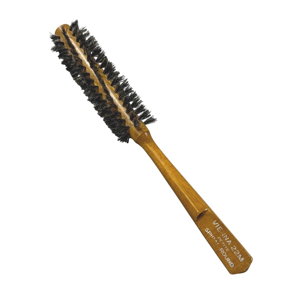 VTG Vienna 22M Petite Spiral Round Hair Brush Brown Wood Boar Bristle Salon Tool